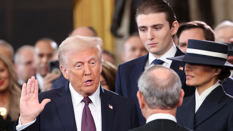 Barron Trump looking proud as his father Donald Trump is sworn in