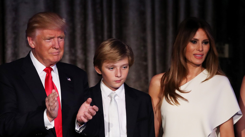 Barron Trump in 2016 with Donald and Melania Trump