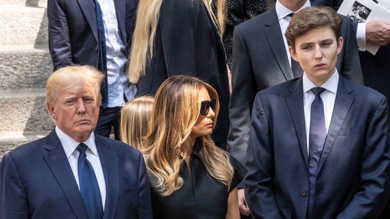 Donald, Melania, and Barron Trump at Ivana's funeral