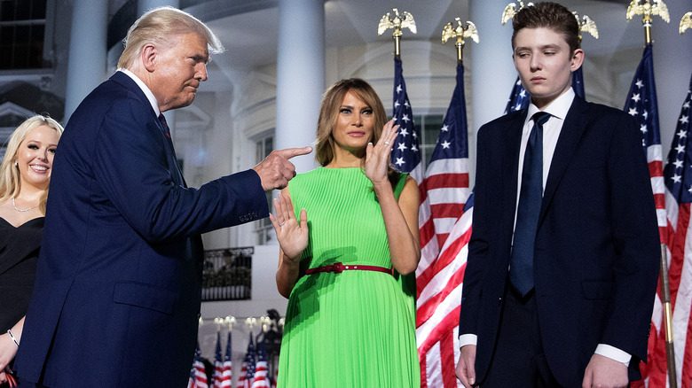 Donald Trump point finger at Barron in front of White House