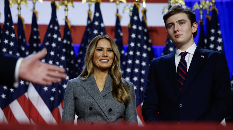 Melania Trump and her son Barron Trump at a 2024 election night event