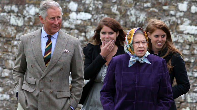Princess Beatrice, Princess Eugenie, and Queen Elizabeth and King Charles