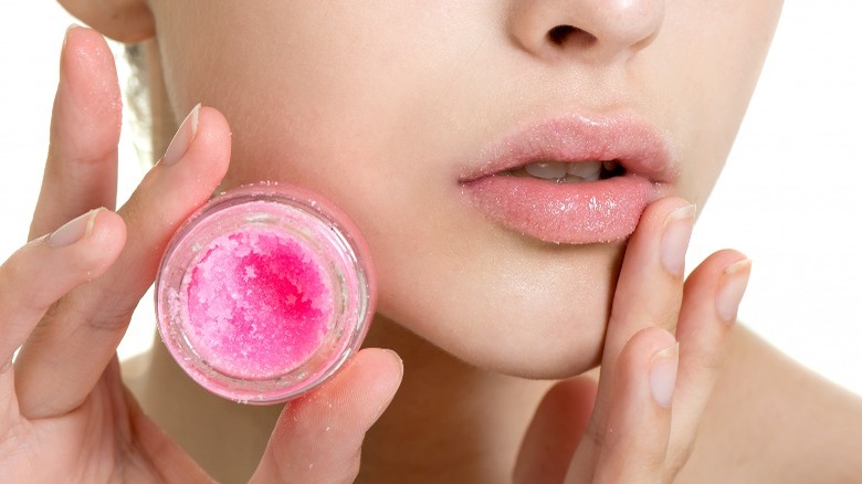 Woman with lip scrub