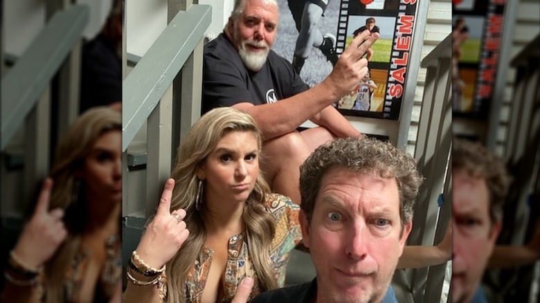 Brandi Passante posing with podcast crew