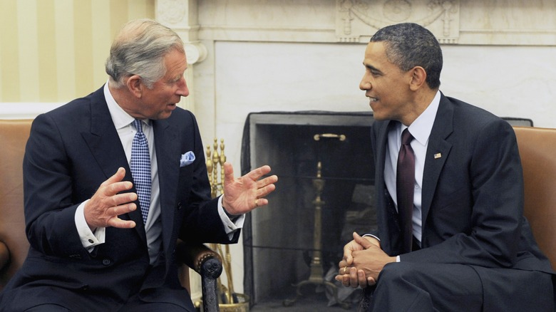 King Charles III talking to Barack Obama