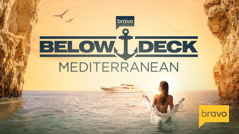 Below Deck Mediterranean logo over a seascape