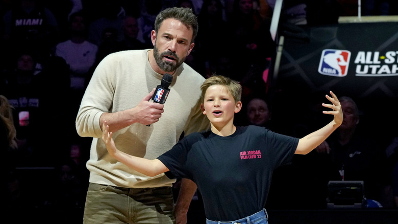 Ben and Samuel Affleck react at an LA Lakers game in 2025