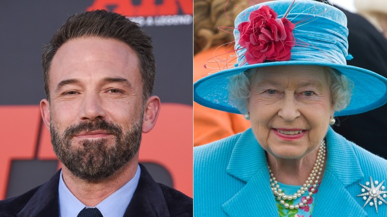 Ben Affleck smiling & Queen Elizabeth II smiling