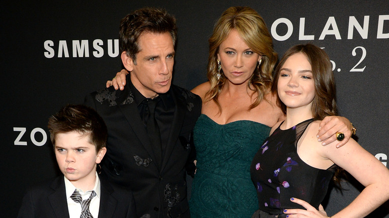 Ben Stiller and family posing