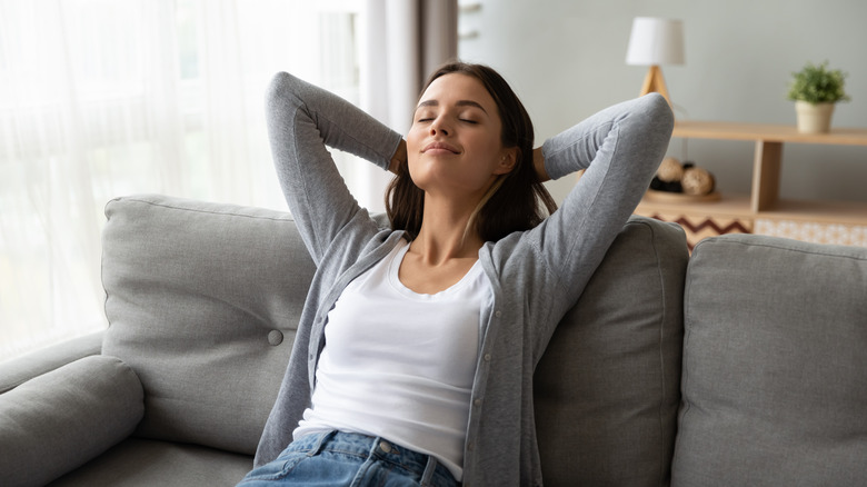 woman breathing and relaxing