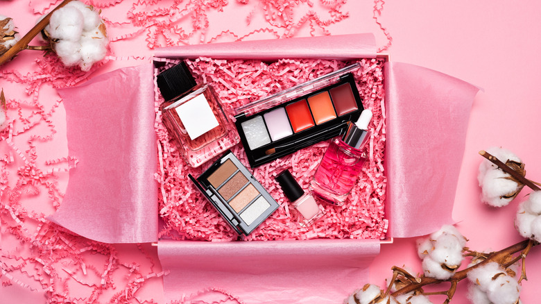 Beauty box with makeup products