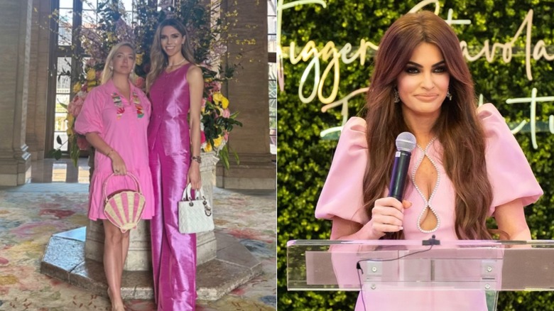 Side-by-side comparison of Bettina Anderson and Kimberly Guilfoyle wearing Barbiecore