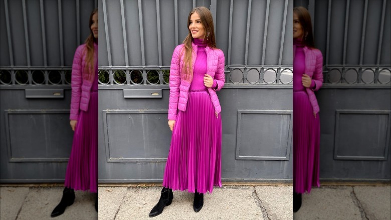 Brunette posing in all pink 