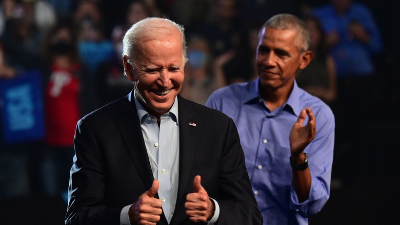 Joe Biden and Barack Obama celebrating