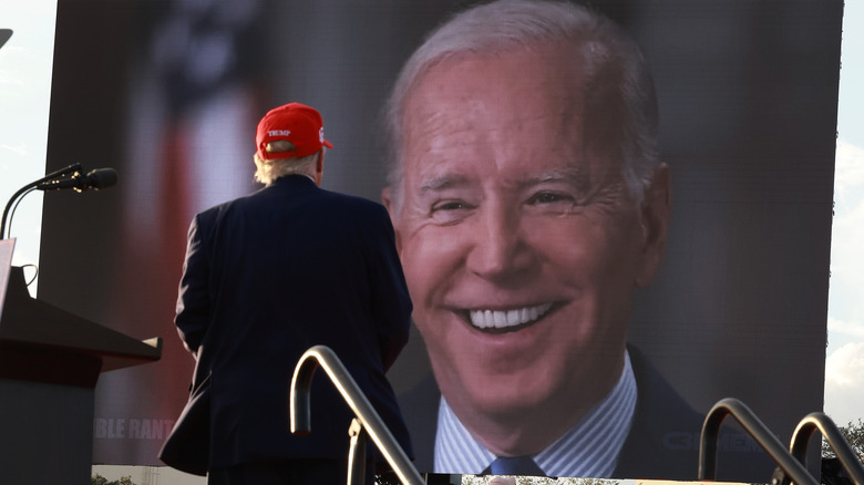 Donald Trump watching video of Biden