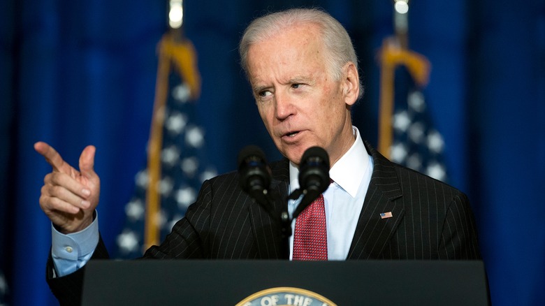 Joe Biden pointing at something onstage