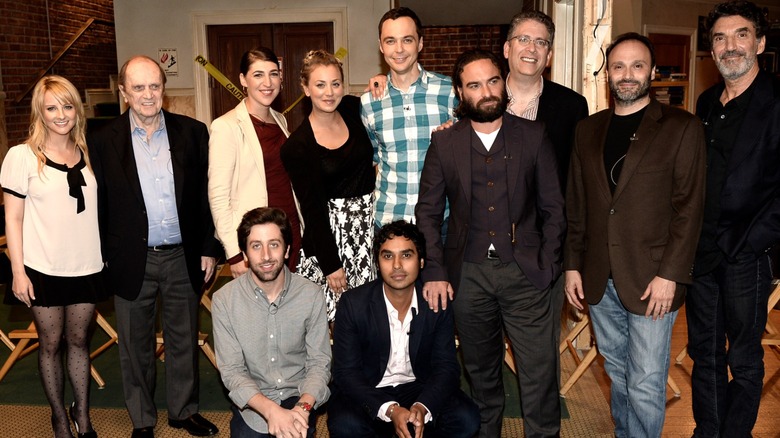 The cast and creators of "The Big Bang Theory" on set in 2013