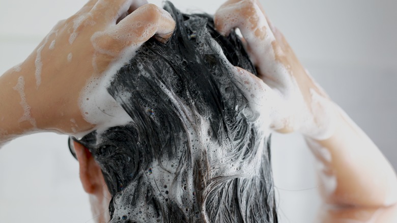 Woman washing her hair