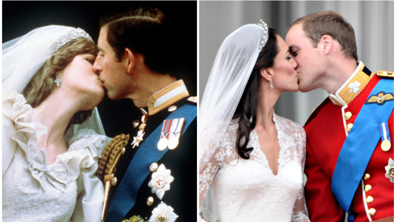 Prince Charles Princess Diana wedding kiss split image Prince William Kate Middleton wedding kiss