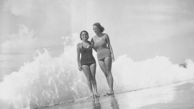 Women at the beach, 1950s