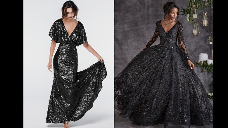 two black wedding dresses with sequins