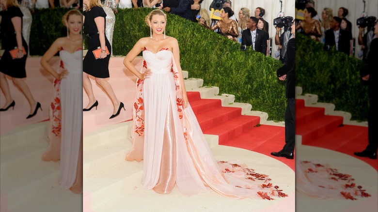 Blake Lively in a long pink gown at the 2016 Met Gala