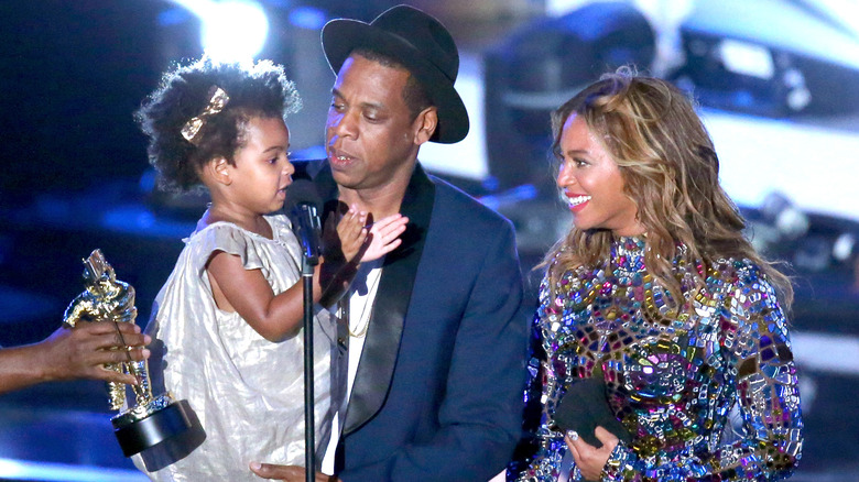 Blue Ivy Carter on stage with Jay-Z & Beyonce