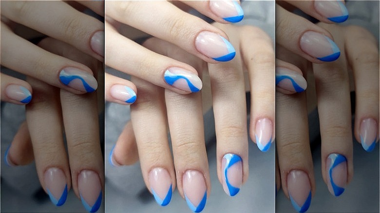 mixed manicure light and medium blue