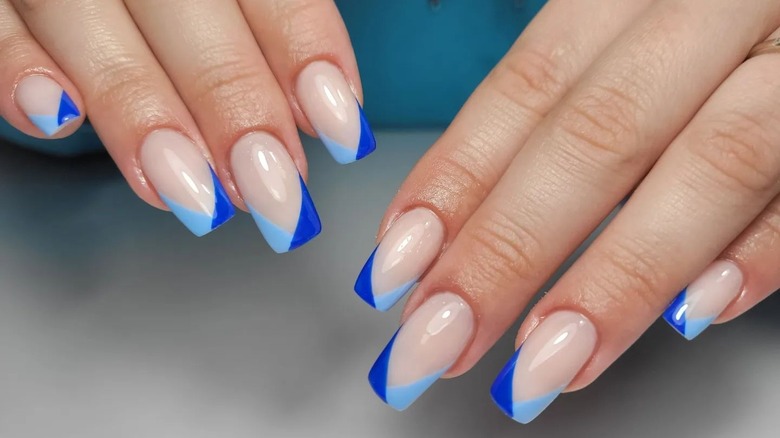 light and bright blue angled nail tips