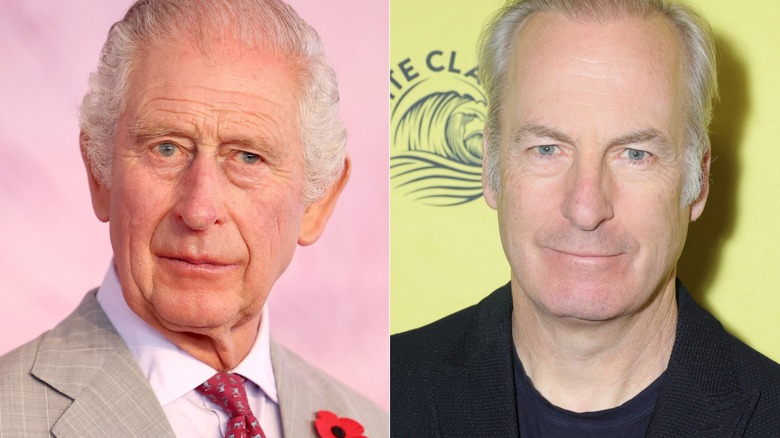 Left: King Charles III looking to side, Right: Bob Odenkirk smiling