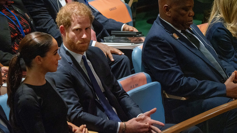 Prince Harry and Meghan Markle sit at the UN