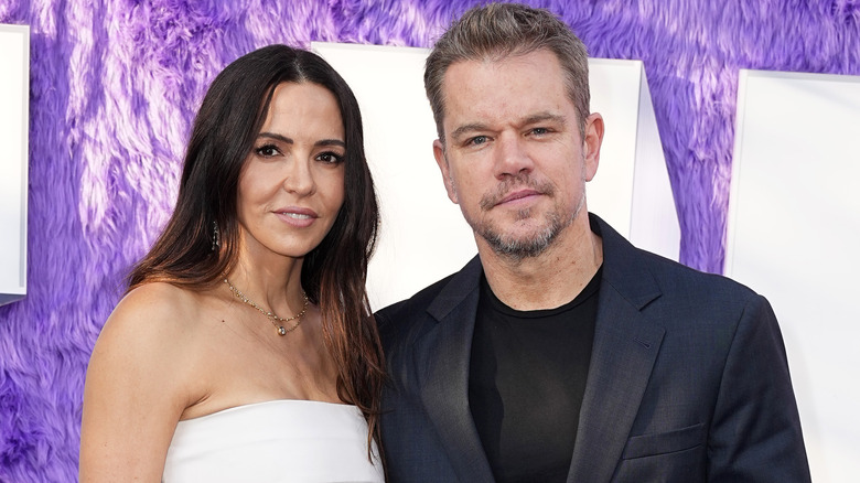 Luciana Barroso and Matt Damon on red carpet in 2024