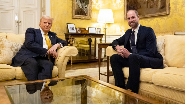 Donald Trump and Prince William sitting on yellow sofas