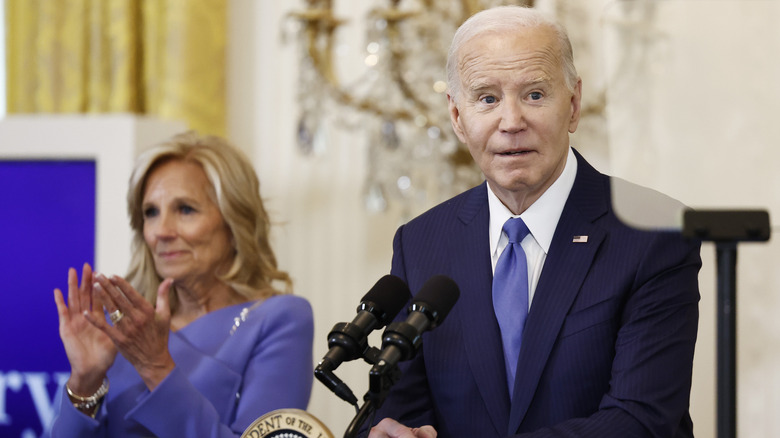 Jill Biden clapping for Joe Biden