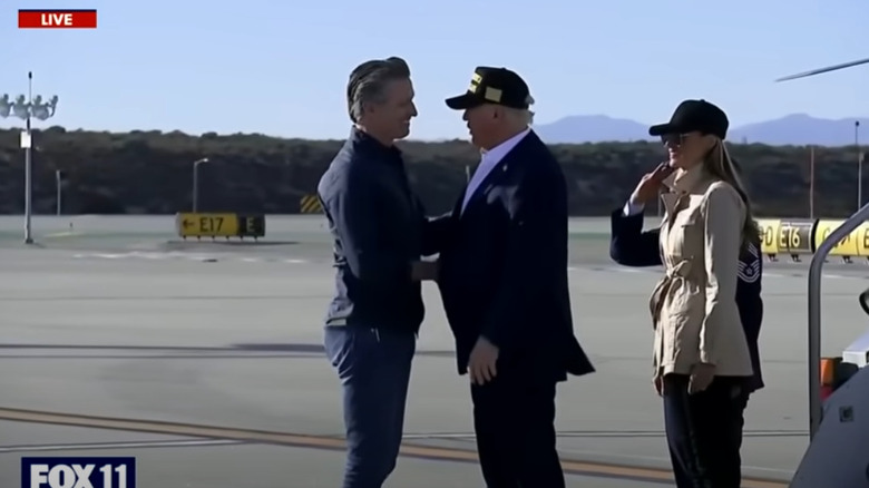 Gavin Newsom and Donald Trump meeting on tarmac