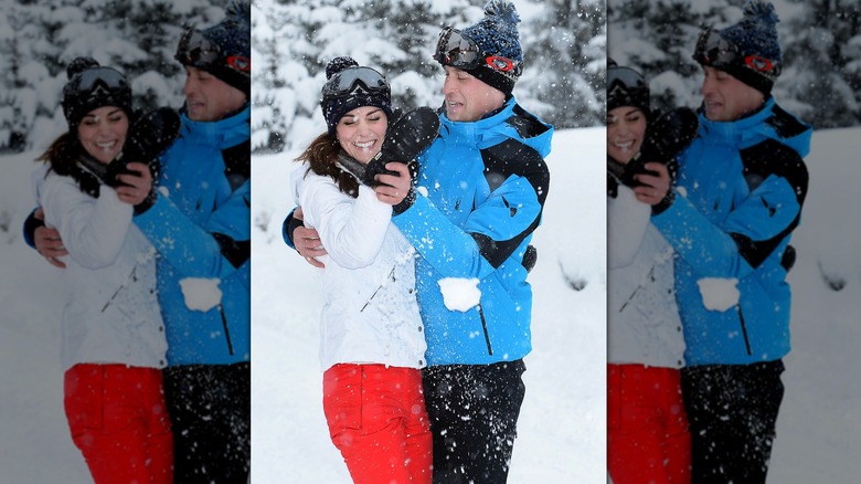 William and Kate playing in snow