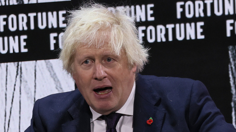 Boris Johnson talking with crazy hair