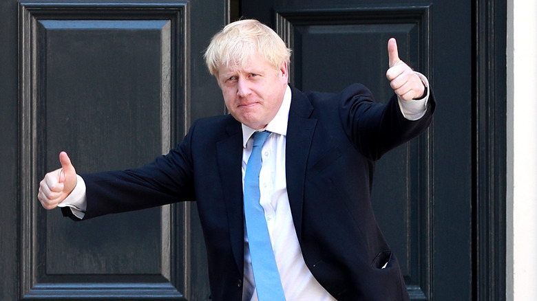 Boris Johnson gives the thumbs up outside 10 Downing Street