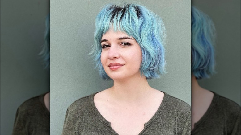 Blue hair box bob