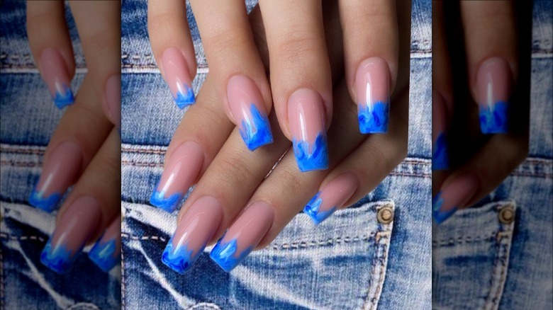 denim blue french tips nails