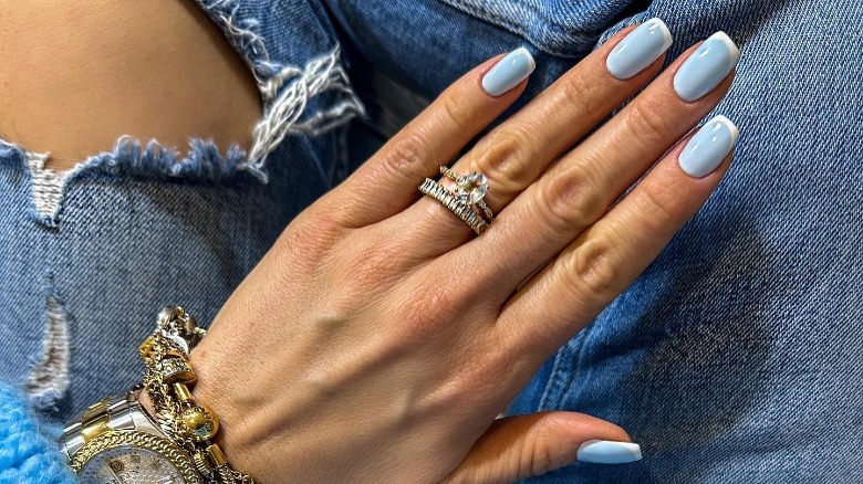 light blue nails with french tip