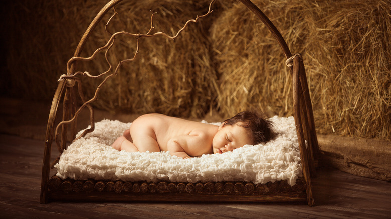 newborn baby in fairytale scenery photoshoot