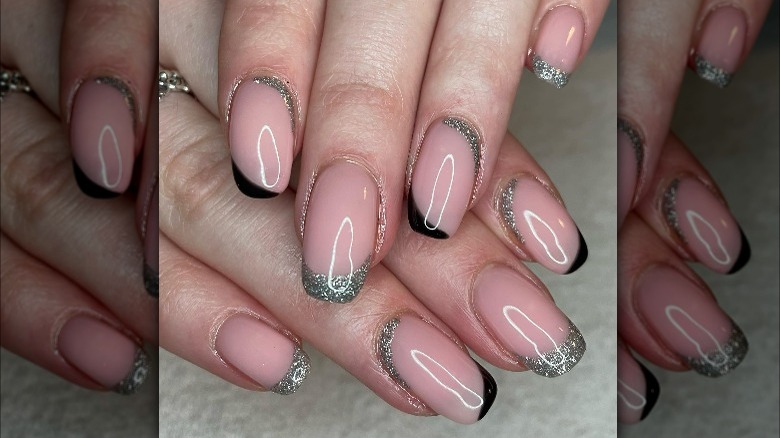 Platinum and black French manicure