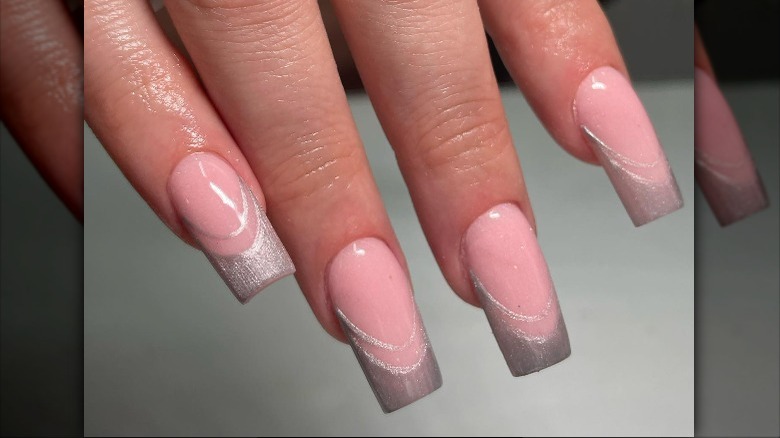 Platinum French tips with double line