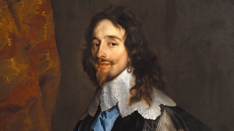 A painted portrait of Charles I in a lace collar 