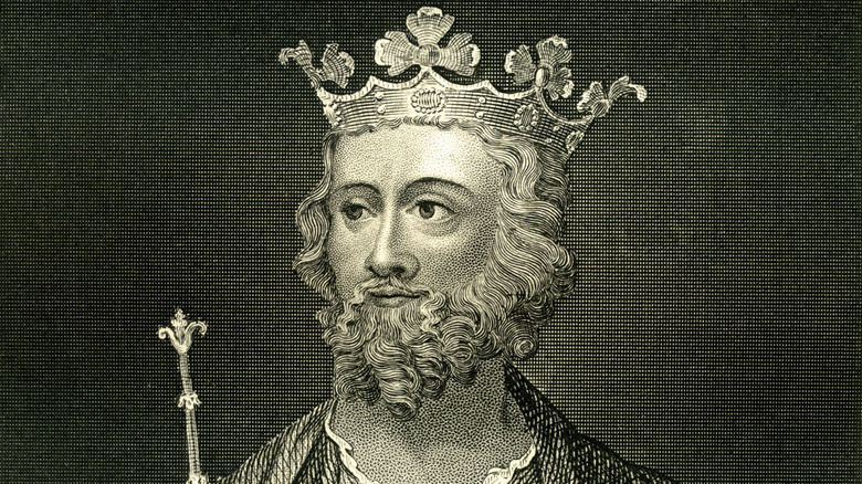 A painted portrait of Edward II wearing a crown 