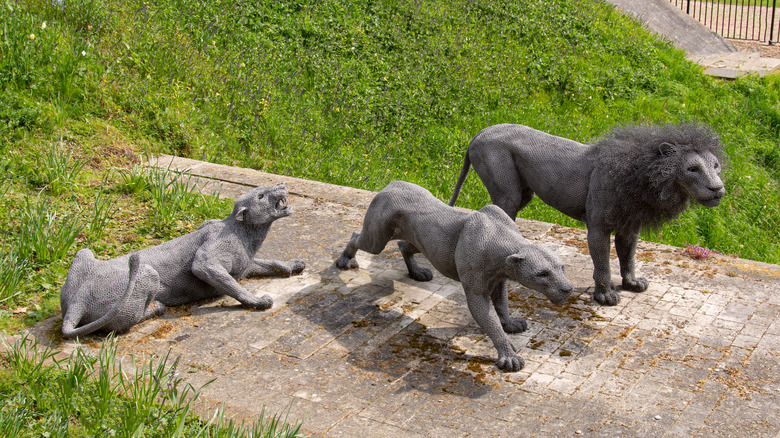 statues of wild cats