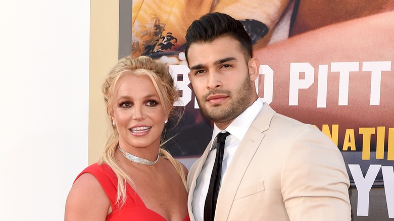 Britney Spears and Sam Asghari smiling