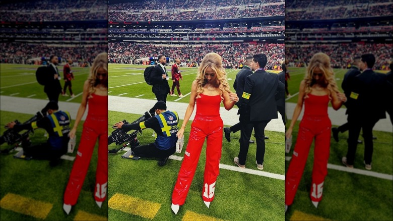 Brittany Mahomes on the field before the Super Bowl