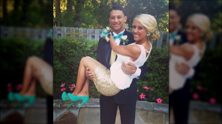 Brittany and Patrick Mahomes dressed for a high school dance